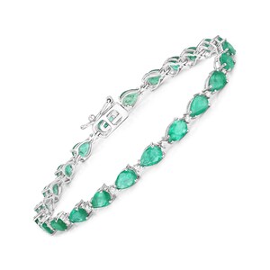 14k Gold Emerald Bracelet, Natural Emerald and Diamond Gold Bracelet for Women 14k White Gold, 14k Gold Emerald Tennis Bracelet, Bridal Gift