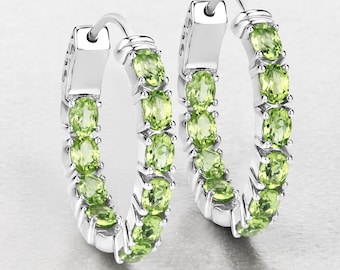 Peridot Earrings, Genuine Peridot Earrings Sterling Silver, Peridot Earrings for Women, August Birthstone Hoop Earrings for Her