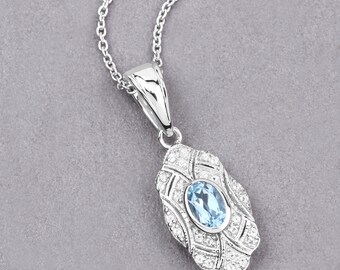 Blue Topaz Pendant, Classic Design Natural Blue Topaz Silver Pendant for Women, Blue Topaz Jewelry, December Birthstone, Gift for Her