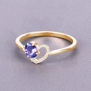 Tanzanite Ring, Solid 14k Yellow Gold Tanzanite Diamond Ring, Lavender Gemstone Ring, Minimalist Ring, Dainty Gold Ring, Bridesmaid Gift