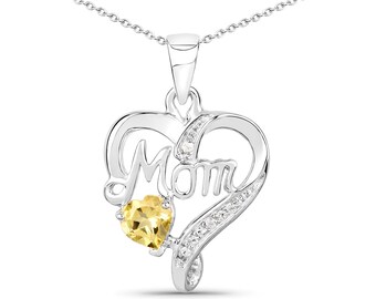 Citrine Pendant, Genuine Citrine Mothers Day Sterling Silver Pendant, Citrine Pendant for Women, November Birthstone Heart Pendant