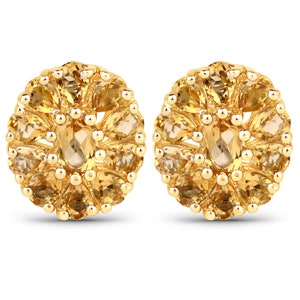 Citrine Earrings, Genuine Citrine 18K Yellow Gold Sterling Silver Earrings, Citrine Earrings for Women, November Birthstone Earrings