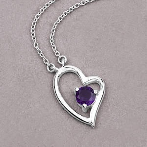 Amethyst Necklace, Genuine Amethyst Sterling Silver Heart Shape Pendant Necklace, Valentine Necklace, February Birthstone, Gift for Her