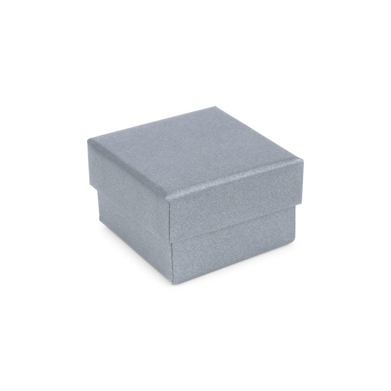 May include: A small, grey, square-shaped gift box with a textured surface.