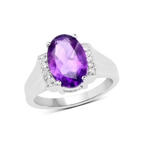 Amethyst Ring, Amethyst Silver Cocktail Ring, Natural Purple Amethyst Silver Gemstone Ring for Women, February Birthstone Ring, Gift for Her