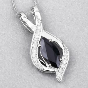 Blue Sapphire Pendant, 14K Solid White Gold Genuine Blue Sapphire and White Diamond Crossover Pendant, September Birthstone, Bridesmaid Gift