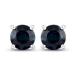 14K Gold Sapphire Studs, 14K Solid White Gold Blue Sapphire Round Stud Earrings, Dainty Sapphire Earrings, Bridesmaid Gift, Blue Earrings