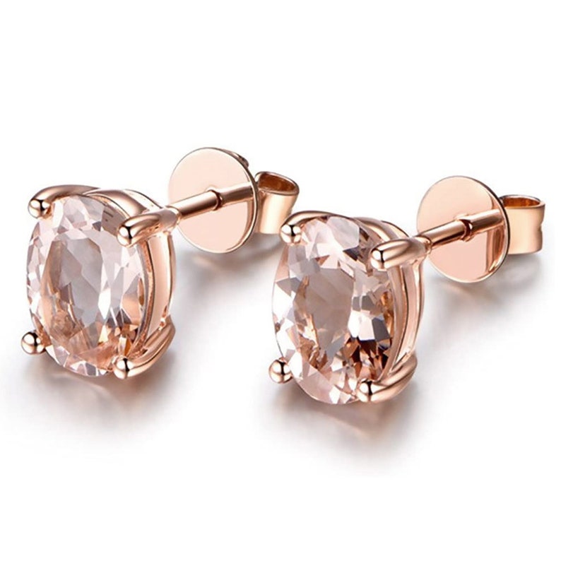 14K Rose Gold Plated 0.80 Carat Genuine Morganite .925 Sterling Silver Earrings, Natural Morganite Stud Earrings for Her