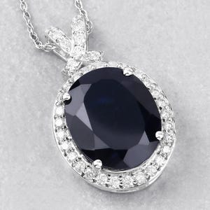 Sapphire Gold Pendant, Natural Blue Sapphire and White Diamond 14K White Gold Statement Pendant, September Birthstone, Anniversary Gift