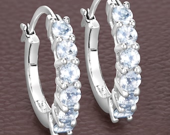Aquamarine Earrings, Genuine Aquamarine Sterling Silver Earrings, March Birthstone Earrings, Hinged Hoop Earrings, Blue Earrings