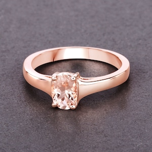 Morganite Ring, Genuine Peach Morganite Oval Gold Plated Silver Ring for Women, Dainty Morganite Ring for Women, Gift for Her