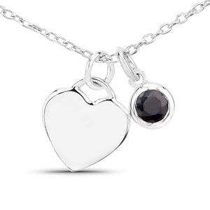 Sapphire Pendant, Natural Black Sapphire Silver Heart Pendant, Sapphire Heart Pendant, Valentine Gifts for Her, September Birthstone