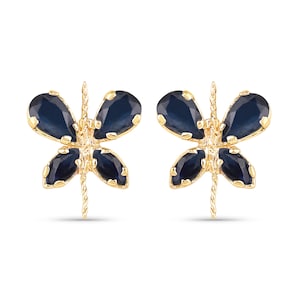 14K Solid Gold Sapphire Earrings, Natural Blue Sapphire Yellow Gold Butterfly Stud Earrings, September Birthtone Earrings, Bridesmaid Gift