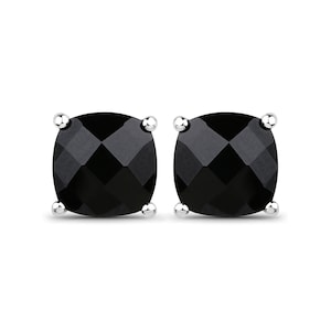 Black Spinel Earrings, Black Spinel Cushion Stud Earrings for Women, Silver Spinel Earrings, Gifts for Mom, Big Black Earrings