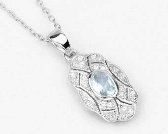 Aquamarine Pendant, Natural Aquamarine Pendant Necklace, March Birthstone Necklace, Light Blue Gemstone Pendant, Sterling Silver Bridal Gift
