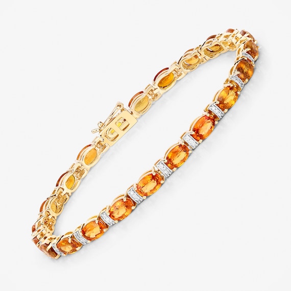 14K Gold Orange Sapphire Bracelet Genuine Orange Sapphire and Diamond Tennis Bracelet September Birthstone Bracelet Anniversary Gift