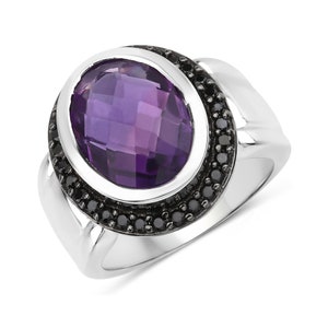Amethyst Ring, Natural Amethyst Oval Sterling Silver Ring for Women, February Birthstone Ring, Purple Gemstone Ring, Birthday Gift for Her