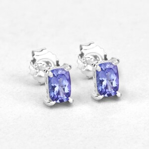 Tanzanite Earrings, Natural Tanzanite Cushion Stud Earrings in .925 Sterling Silver, Silver Tanzanite Cushion Earrings, December Birthstone