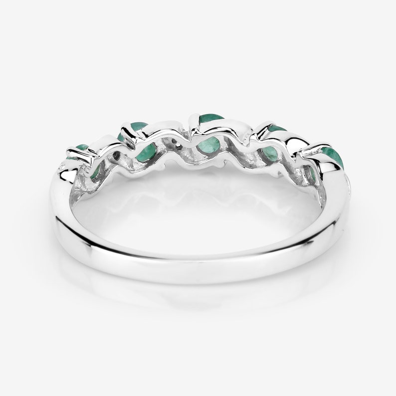 Emerald Ring, Natural Emerald 5-Stone Sterling Silver Ring for Women, May Birthstone Ring, Green Gemstone Ring, Gift for Her