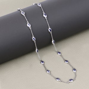 925 Sterling Silver Tanzanite By the Yard Necklace, Tanzanite Necklace, Bezel Necklace, Station Necklace, December Birthstone, Gift for her
