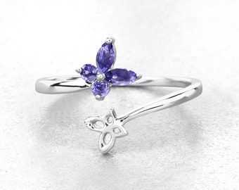 Tanzanite Ring, Genuine Tanzanite Sterling Silver Butterfly Ring, Tanzanite Butterfly Ring, Bypass Ring, Gift for Her, December Birthstone