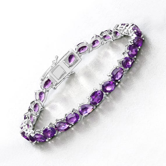 Amethyst Bracelet, Multi-Cut Natural Amethyst Gemstones Tennis Bracelet in Sterling Silver, February Birthstone, Ideal Anniversary Gift