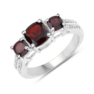 Garnet Silver Ring, Natural 3-Stone Garnet Ring in 925 Sterling Silver, Mozambique Garnet Silver Ring, January Birthstone Ring
