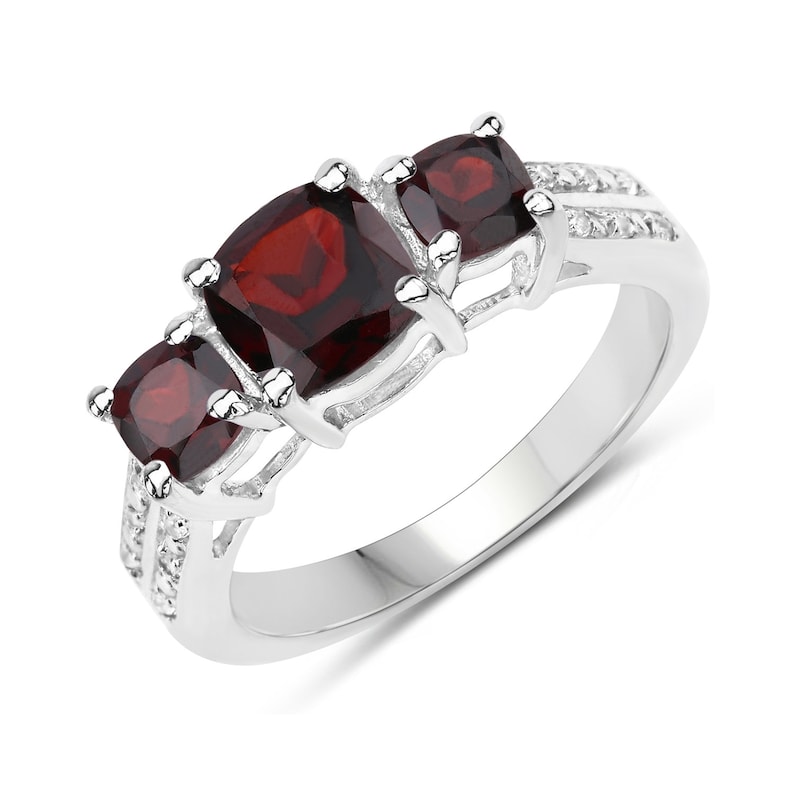 Garnet Silver Ring, Natural 3-Stone Garnet Ring in 925 Sterling Silver, Mozambique Garnet Silver Ring, January Birthstone Ring