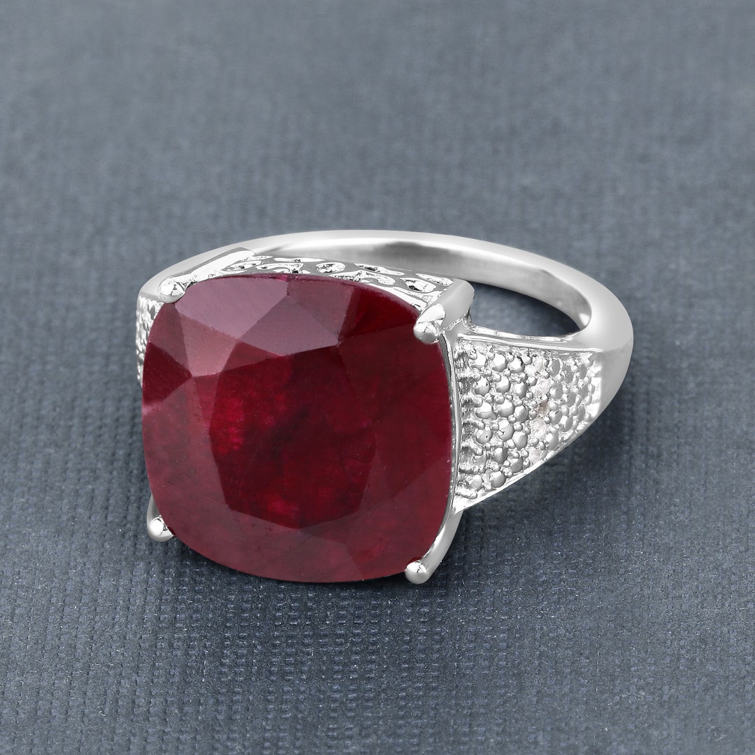 Ruby Cushion Cut Ring Sterling Silver | July Birthstone Statement Ring ...