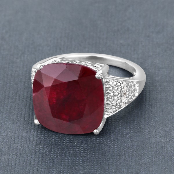 Ruby Ring, Large Ruby Cushion Silver Ring, July Birthstone, Ruby Bold Ring, Statement Ring, Engagement Ring, Bold Ruby Gemstone