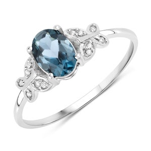 14kt Gold London Blue Topaz & Diamond Ring, Butterfly Ring, December Birthstone Ring, Minimalist Ring, Solid Gold, Christmas Gift