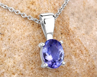 Tanzanite Pendant, Natural Tanzanite Oval Pendant Necklace for Women, Tanzanite Silver Pendant, December Birthstone Pendant, Gift for Her