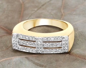 Diamond Ring, Genuine White Diamond Silver Ring, 14k Yellow Gold Plated Diamond Ring, April Birthstone Ring, Silver Engagement Ring