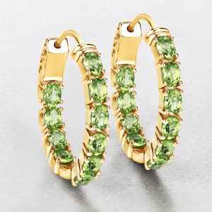 Peridot Earrings, Genuine Peridot Earrings Sterling Silver, Peridot Gold Plated Earrings for Women, August Birthstone Hoop Earrings for Her