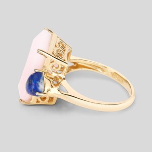 Pink Opal Ring, Natural Pink Opal & Lapis 3-Stone Cocktail Ring, .925 Sterling Silver Yellow Gold Plated, Pink Gemstone Ring, Gift for Wife bild 5