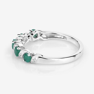 Emerald Ring, Natural Emerald 5-Stone Sterling Silver Ring for Women, May Birthstone Ring, Green Gemstone Ring, Gift for Her