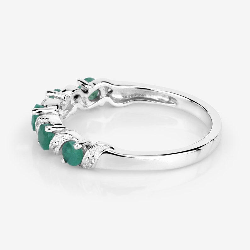 Emerald Ring, Natural Emerald 5-Stone Sterling Silver Ring for Women, May Birthstone Ring, Green Gemstone Ring, Gift for Her