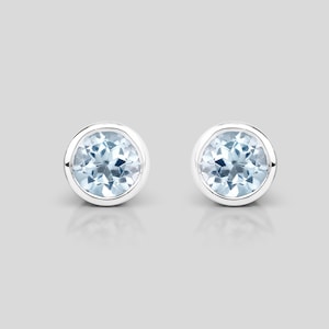 Blue Topaz Earrings, Natural Blue Topaz Round Stud Earrings, December Birthstone Earrings, Bridesmaid Gift, Gift for Her