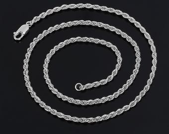 925 Sterling Silver Rope Chain Necklace,  Silver Chain Necklace for Women, Sterling Silver Rope Link Chain, Gift For Him, Gift For Her