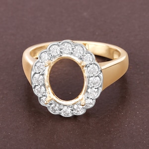 14k Gold Semi Mount Ring with Natural Diamonds, Customizable Yellow Gold Ring Semi-Mount, 14k Diamond Semi-Mount - holds 10x8mm Oval Stone