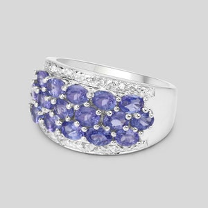 Tanzanite Ring, Real Tanzanite Cluster Ring in .925 Sterling Silver, Tanzanite Oval Cluster Silver Ring, December Birthstone, Gift for Her