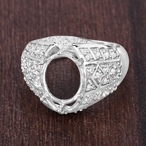 14k Gold Semi Mount Ring with Natural Diamonds, Customizable White Gold Ring Semi-Mount, 14k Diamond Semi-Mount - holds 10x8mm Oval Stone