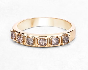 14k Gold Champagne Diamond Ring, 14k Gold Diamond Band, Stackable Diamond Engagement Rings, Minimalist Diamond Wedding Band, Diamond Band