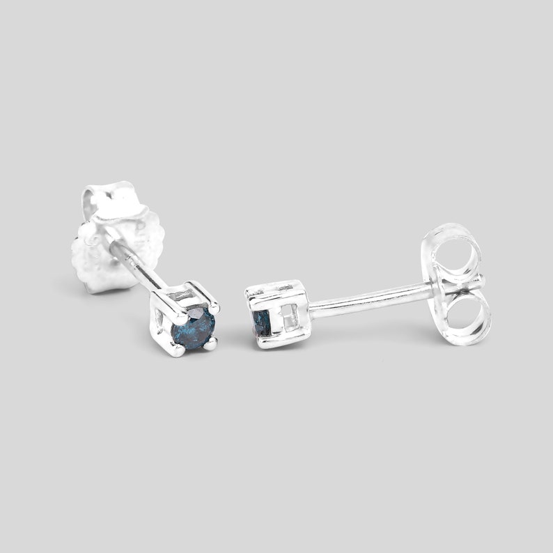 Blue Diamond Earrings Blue Diamond Silver Stud Earrings Etsy