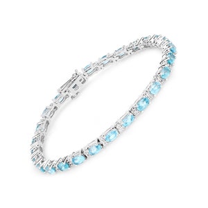 Bracelet zircon bleu, bracelet tennis argent ovale zircon bleu naturel, bracelet pierres précieuses bleues pour elle, cadeau bracelet d'anniversaire image 1