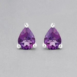 Amethyst Stud Earrings, Natural Amethyst Pear Shape Stud Earrings, Bridesmaid Gifts, Purple Gem Earrings, February Birthstone Earrings
