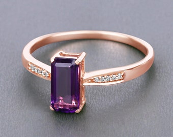 Amethyst Ring, 14K Gold Amethyst Ring, February Birthstone, Natural Amethyst, Purple Amethyst Ring, Amethyst Gold Ring, Amethyst Bridge Ring