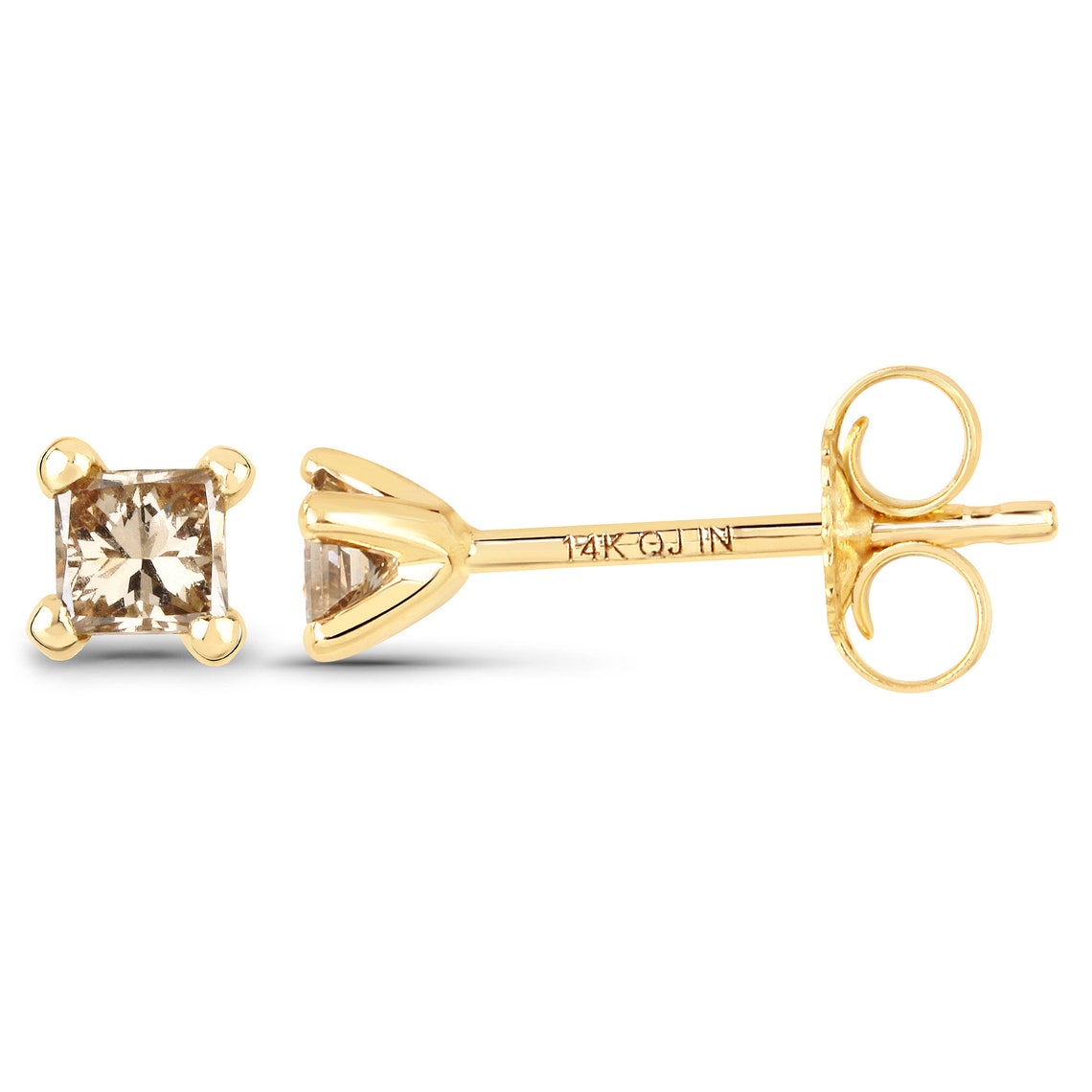 Champagne Diamond Earrings 14k Solid Yellow Gold PrincessCut Etsy