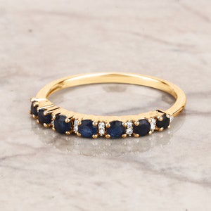 14k Solid Gold Blue Sapphire Ring, Blue Sapphire Eternity Ring, Sapphire Jewelry, Gold Sapphire Ring, Blue Gemstone Ring, Bridesmaid Gift