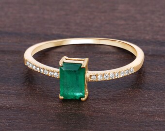 Emerald Ring, 14K Yellow Gold Ring, Emerald Bridge Ring, Diamond Emerald Ring, May Birthstone Ring, Gold Emerald Ring, Christmas Gift